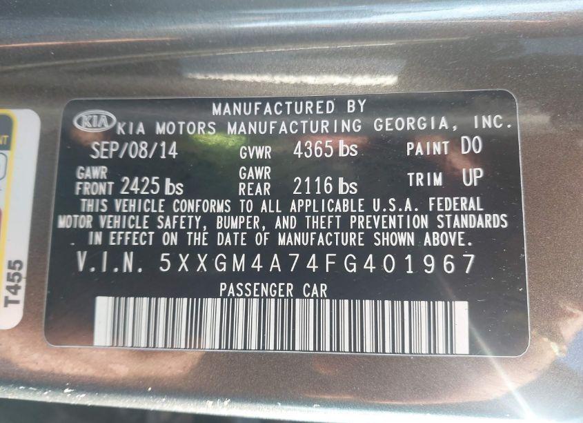 Photo 9 of 2015 Kia Optima LX (VIN 5XXGM4A74FG401967)