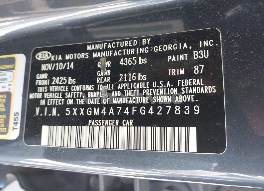 Photo 9 of 2015 Kia Optima LX (VIN 5XXGM4A74FG427839)