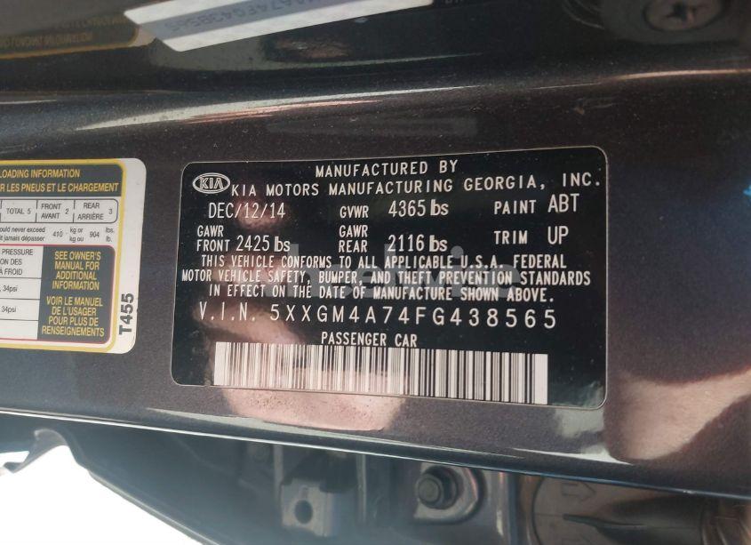Photo 9 of 2015 Kia Optima LX (VIN 5XXGM4A74FG438565)