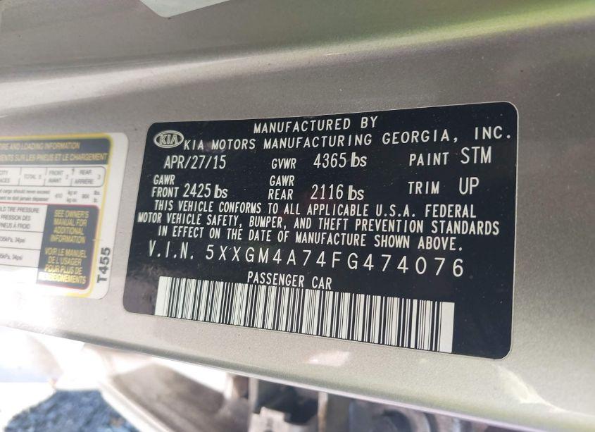 Photo 9 of 2015 Kia Optima LX (VIN 5XXGM4A74FG474076)