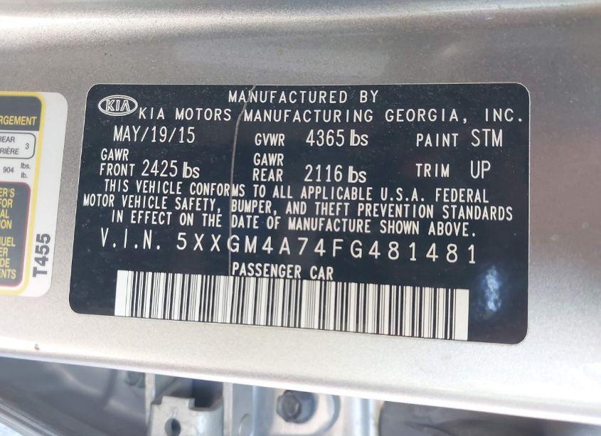 Photo 9 of 2015 Kia Optima LX (VIN 5XXGM4A74FG481481)