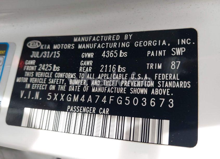 Photo 9 of 2015 Kia Optima LX (VIN 5XXGM4A74FG503673)