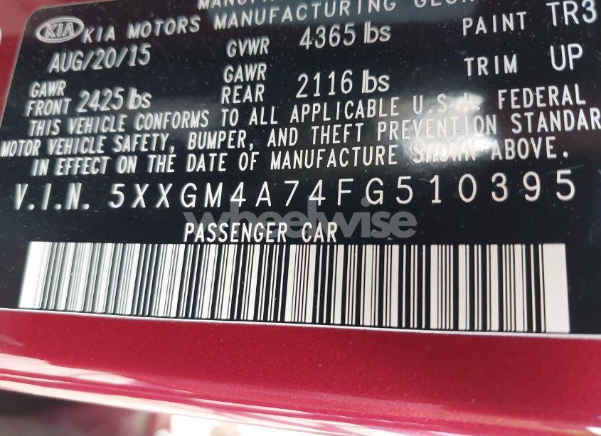 Photo 9 of 2015 Kia Optima LX (VIN 5XXGM4A74FG510395)