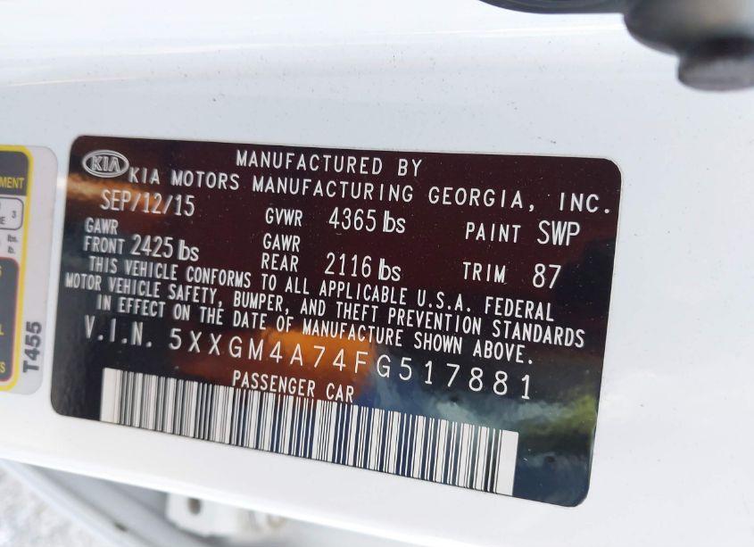 Photo 9 of 2015 Kia Optima LX (VIN 5XXGM4A74FG517881)