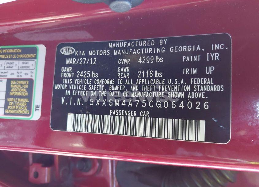 Photo 9 of 2012 Kia Optima LX (VIN 5XXGM4A75CG064026)