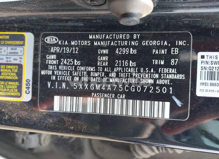 Photo 9 of 2012 Kia Optima LX (VIN 5XXGM4A75CG072501)