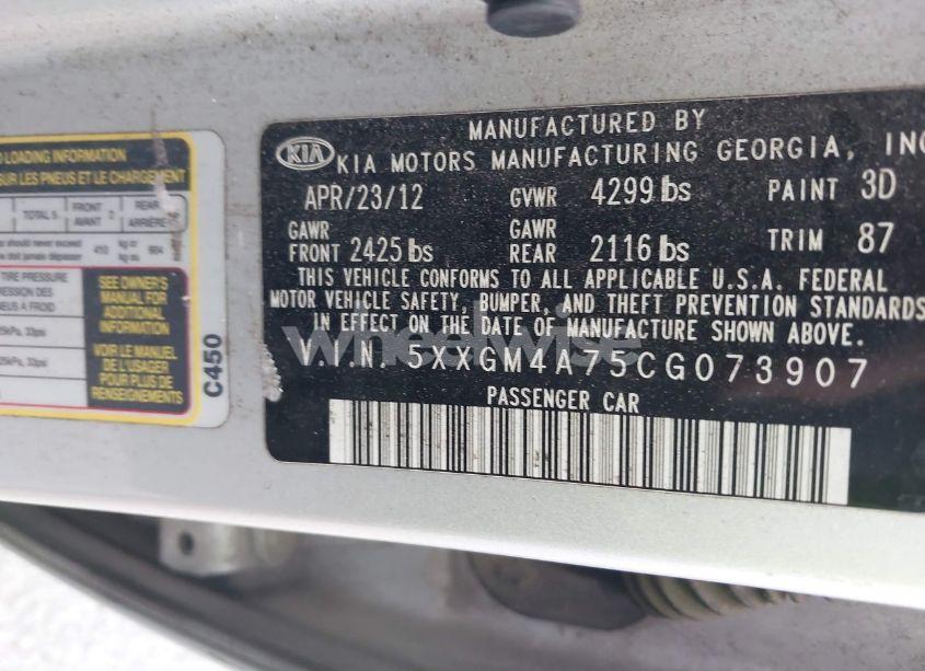 Photo 9 of 2012 Kia Optima LX (VIN 5XXGM4A75CG073907)