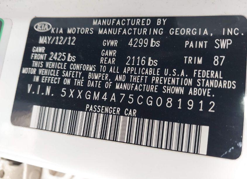 Photo 9 of 2012 Kia Optima LX (VIN 5XXGM4A75CG081912)