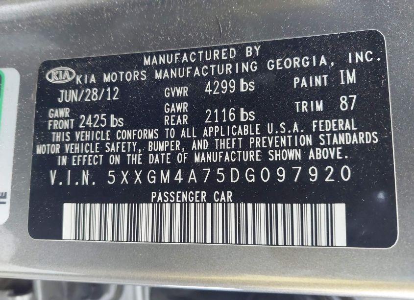 Photo 9 of 2013 Kia Optima LX (VIN 5XXGM4A75DG097920)