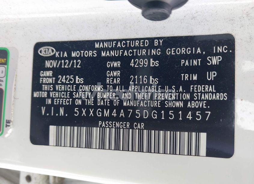 Photo 9 of 2013 Kia Optima LX (VIN 5XXGM4A75DG151457)