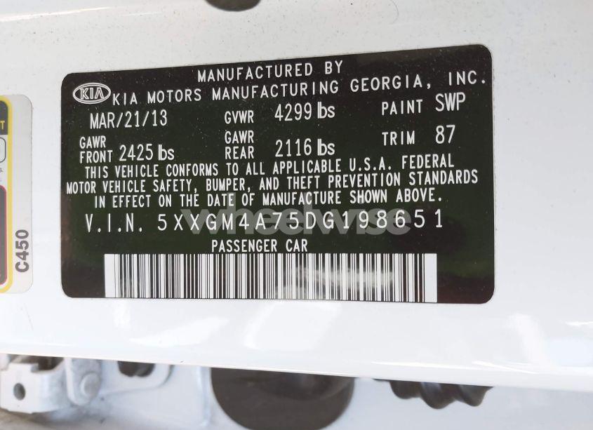 Photo 9 of 2013 Kia Optima LX (VIN 5XXGM4A75DG198651)