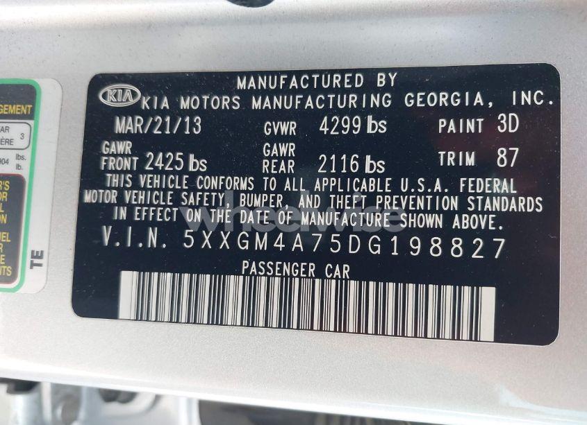 Photo 9 of 2013 Kia Optima LX (VIN 5XXGM4A75DG198827)