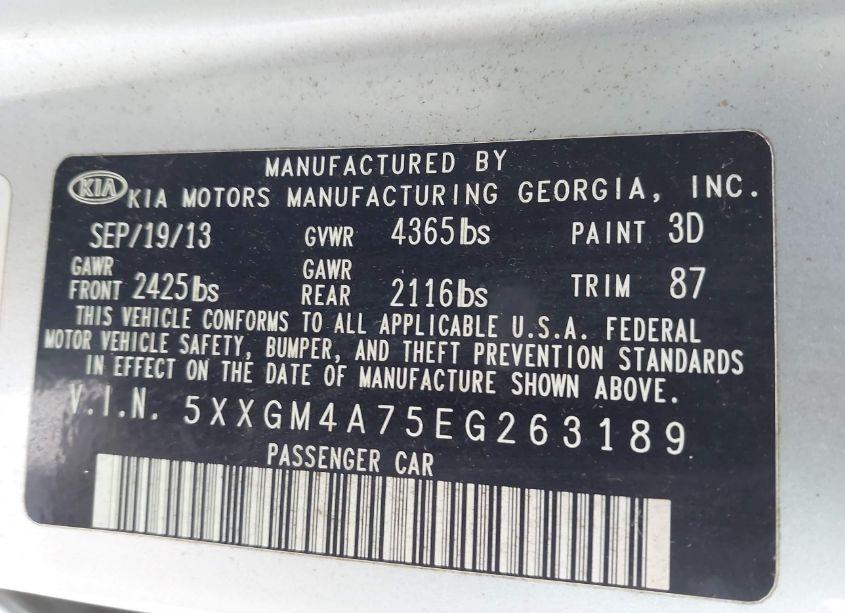 Photo 9 of 2014 Kia Optima LX (VIN 5XXGM4A75EG263189)