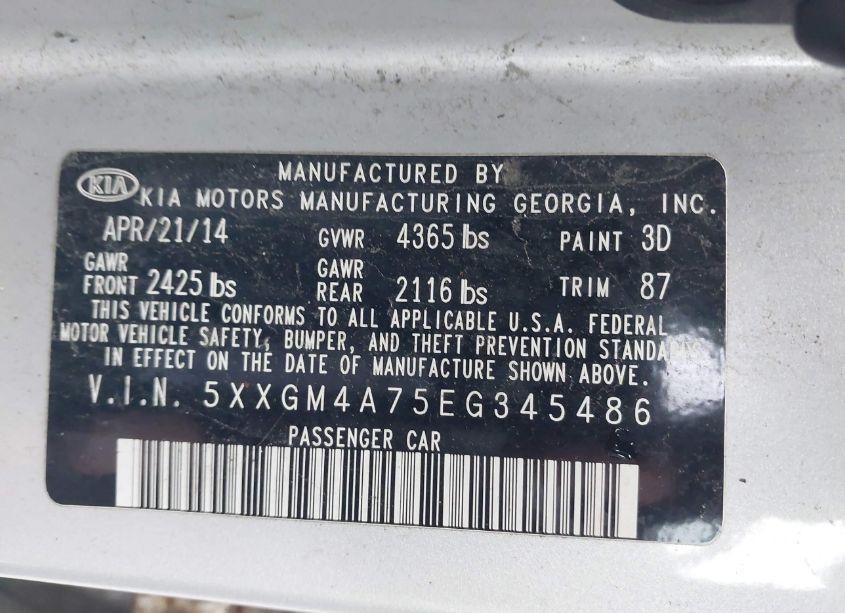 Photo 9 of 2014 Kia Optima LX (VIN 5XXGM4A75EG345486)