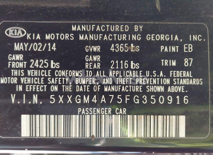 Photo 9 of 2015 Kia Optima LX (VIN 5XXGM4A75FG350916)