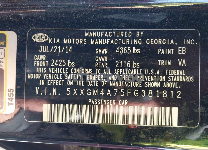 Photo 9 of 2015 Kia Optima LX (VIN 5XXGM4A75FG381812)