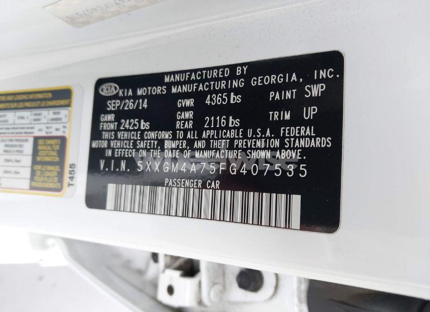 Photo 9 of 2015 Kia Optima LX (VIN 5XXGM4A75FG407535)