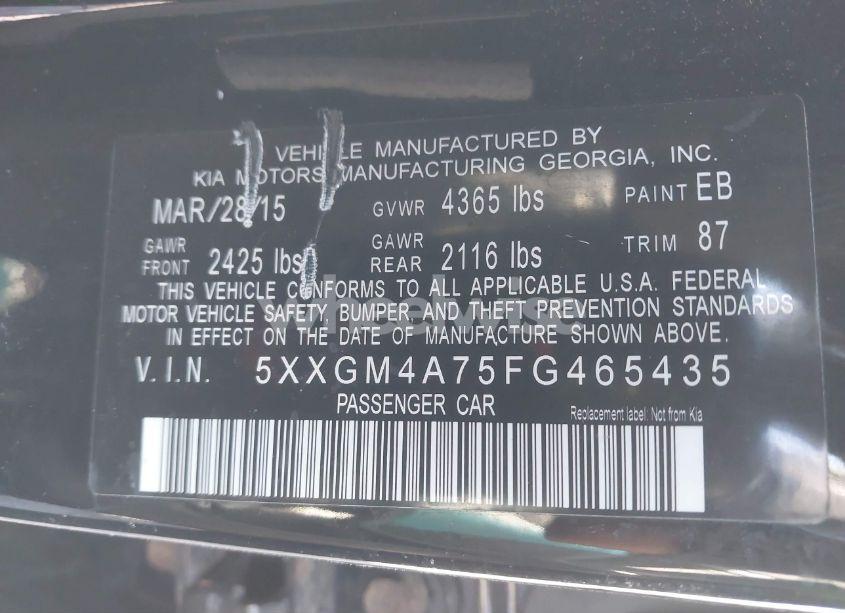 Photo 9 of 2015 Kia Optima LX (VIN 5XXGM4A75FG465435)