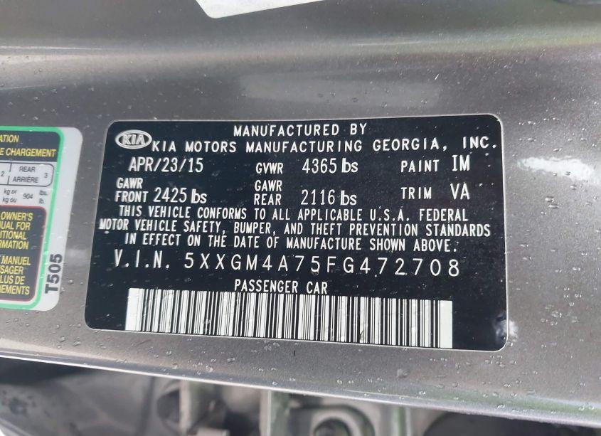 Photo 9 of 2015 Kia Optima LX (VIN 5XXGM4A75FG472708)