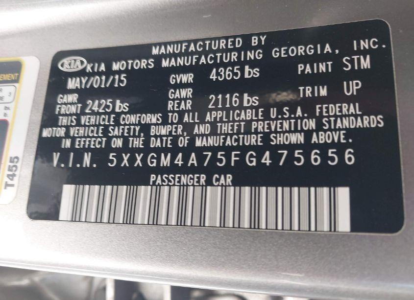 Photo 9 of 2015 Kia Optima LX (VIN 5XXGM4A75FG475656)