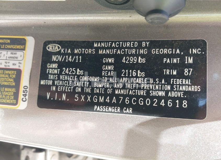 Photo 9 of 2012 Kia Optima LX (VIN 5XXGM4A76CG024618)