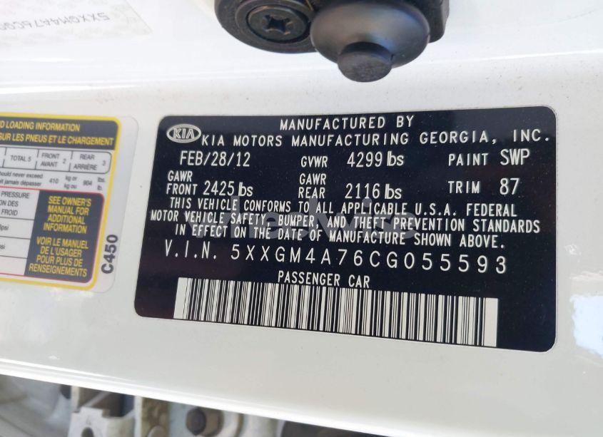 Photo 9 of 2012 Kia Optima LX (VIN 5XXGM4A76CG055593)