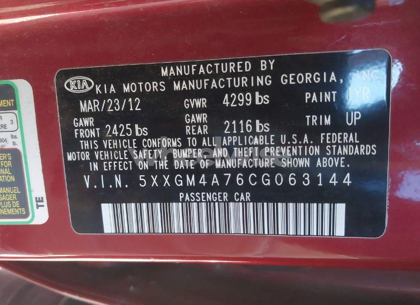 Photo 9 of 2012 Kia Optima LX (VIN 5XXGM4A76CG063144)