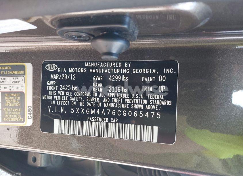 Photo 9 of 2012 Kia Optima LX (VIN 5XXGM4A76CG065475)