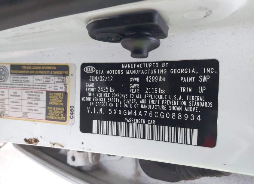 Photo 9 of 2012 Kia Optima LX (VIN 5XXGM4A76CG088934)