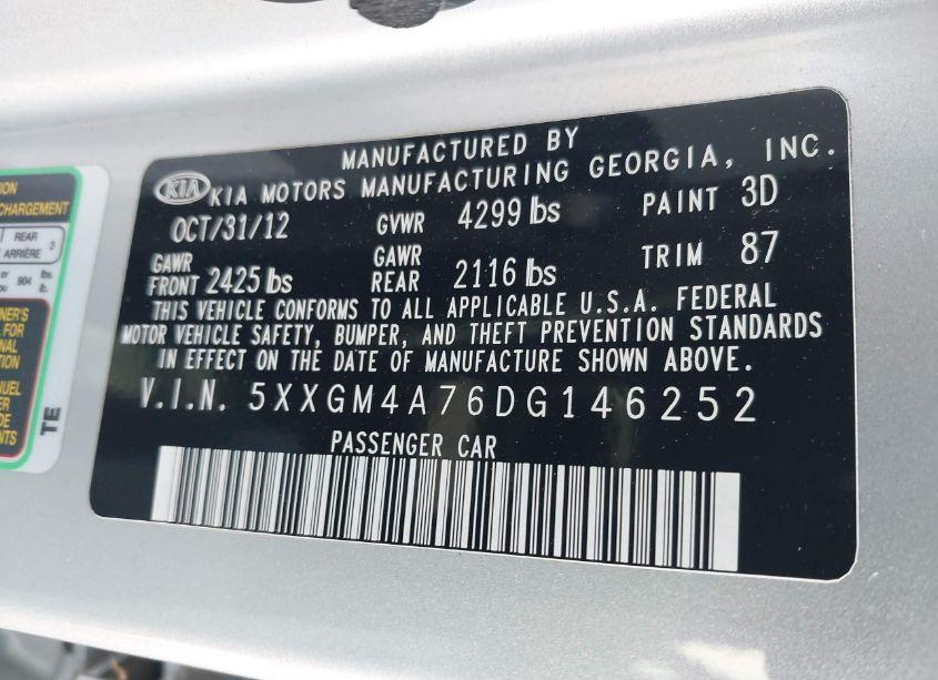 Photo 9 of 2013 Kia Optima LX (VIN 5XXGM4A76DG146252)
