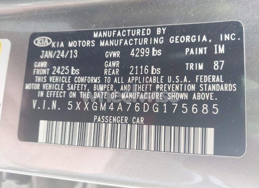 Photo 9 of 2013 Kia Optima LX (VIN 5XXGM4A76DG175685)