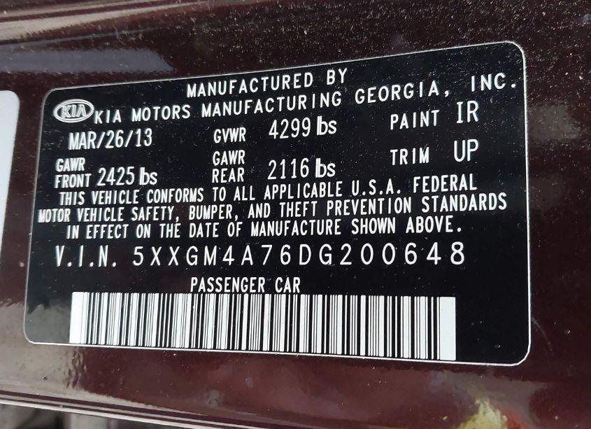 Photo 9 of 2013 Kia Optima LX (VIN 5XXGM4A76DG200648)