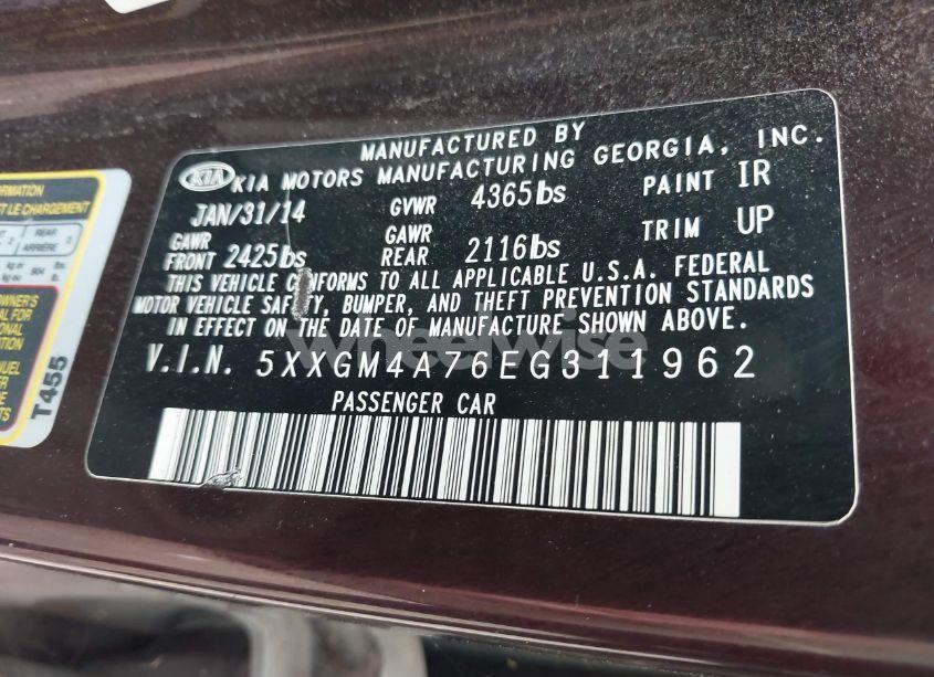 Photo 9 of 2014 Kia Optima LX (VIN 5XXGM4A76EG311962)