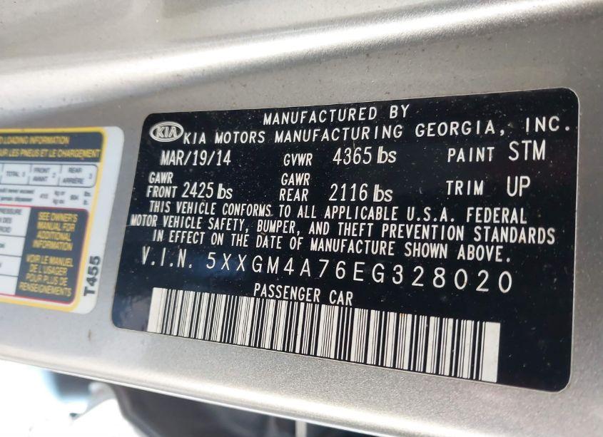 Photo 9 of 2014 Kia Optima LX (VIN 5XXGM4A76EG328020)