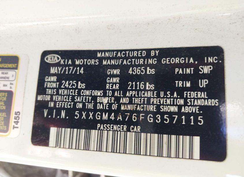 Photo 9 of 2015 Kia Optima LX (VIN 5XXGM4A76FG357115)