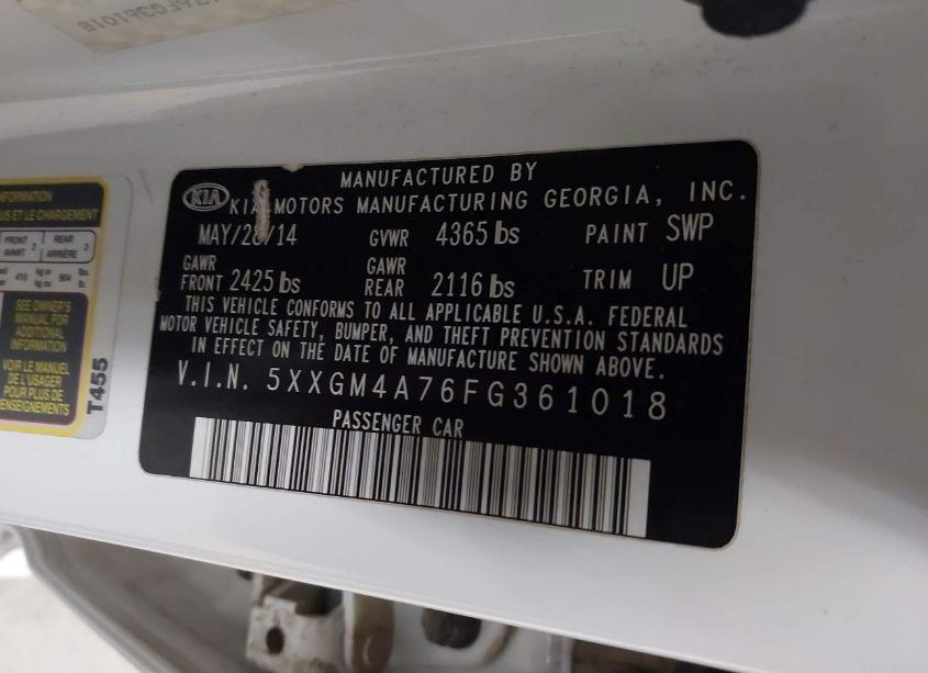 Photo 9 of 2015 Kia Optima LX (VIN 5XXGM4A76FG361018)