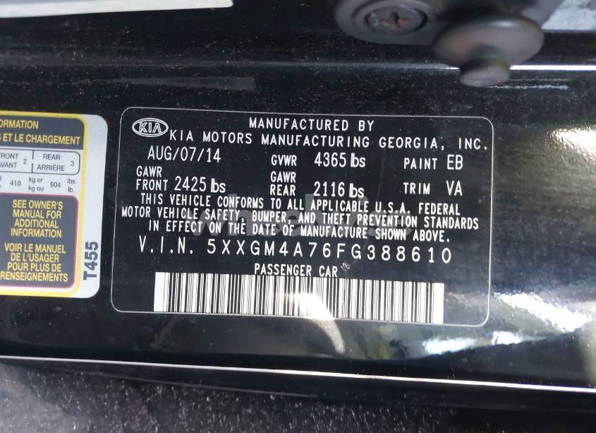 Photo 9 of 2015 Kia Optima LX (VIN 5XXGM4A76FG388610)