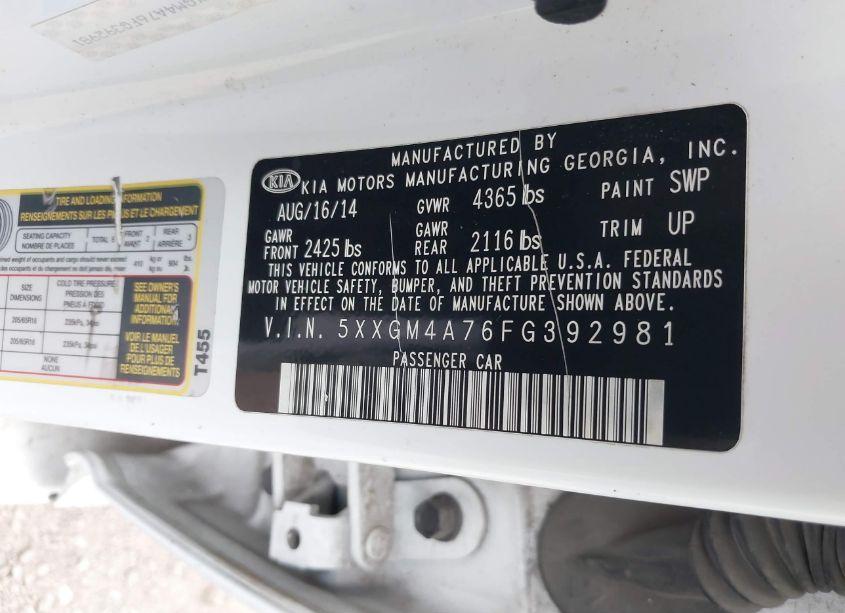 Photo 9 of 2015 Kia Optima LX (VIN 5XXGM4A76FG392981)