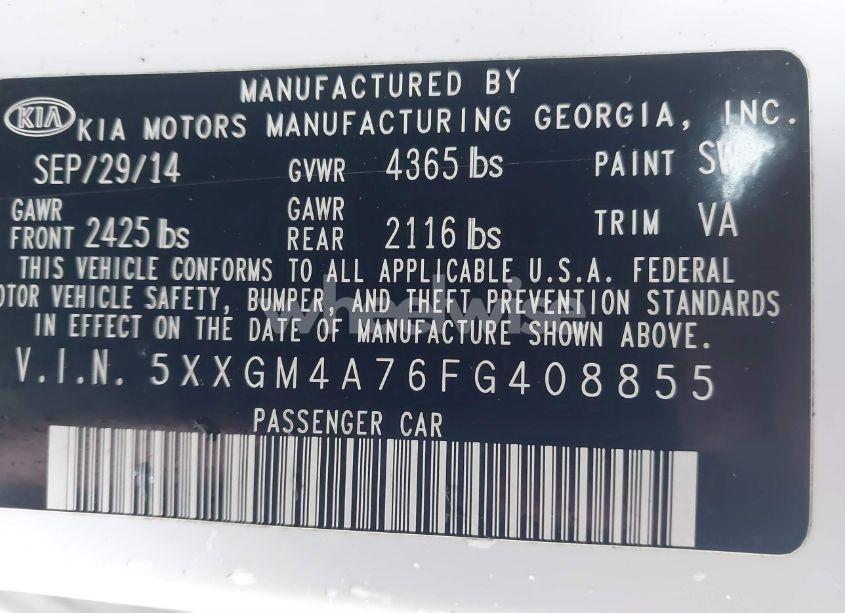 Photo 9 of 2015 Kia Optima LX (VIN 5XXGM4A76FG408855)