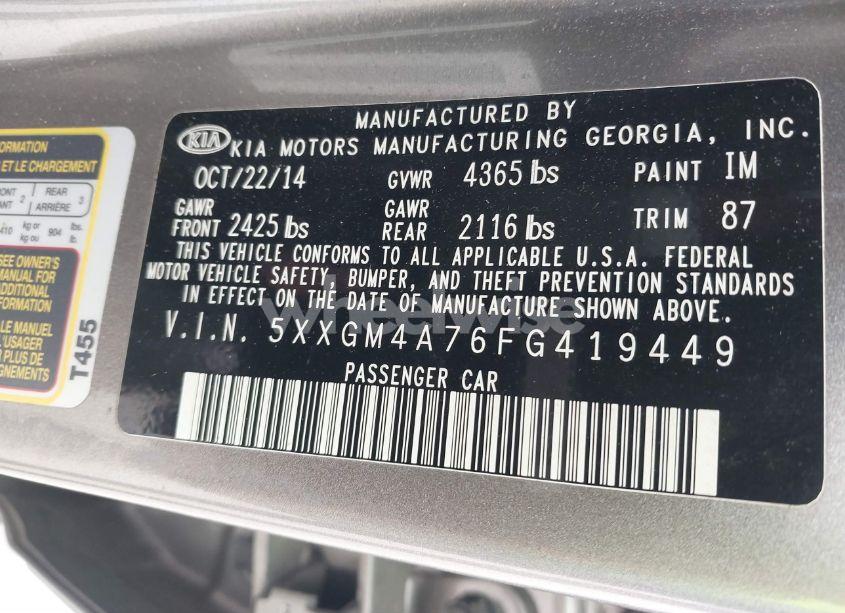 Photo 9 of 2015 Kia Optima LX (VIN 5XXGM4A76FG419449)