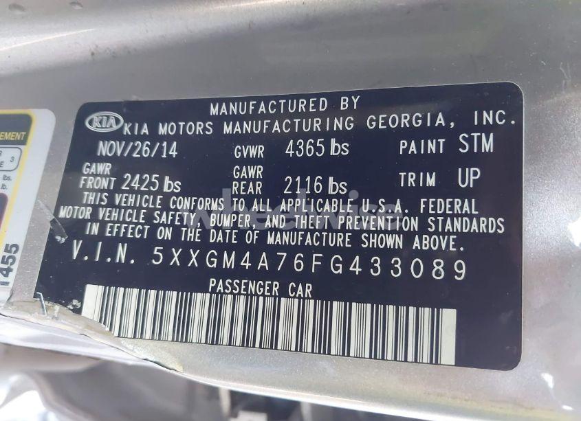 Photo 9 of 2015 Kia Optima LX (VIN 5XXGM4A76FG433089)