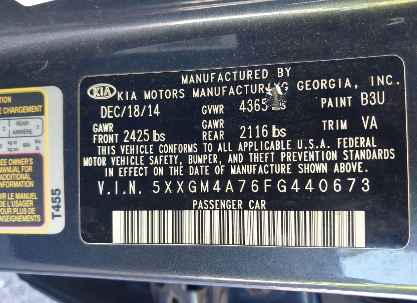 Photo 9 of 2015 Kia Optima LX (VIN 5XXGM4A76FG440673)