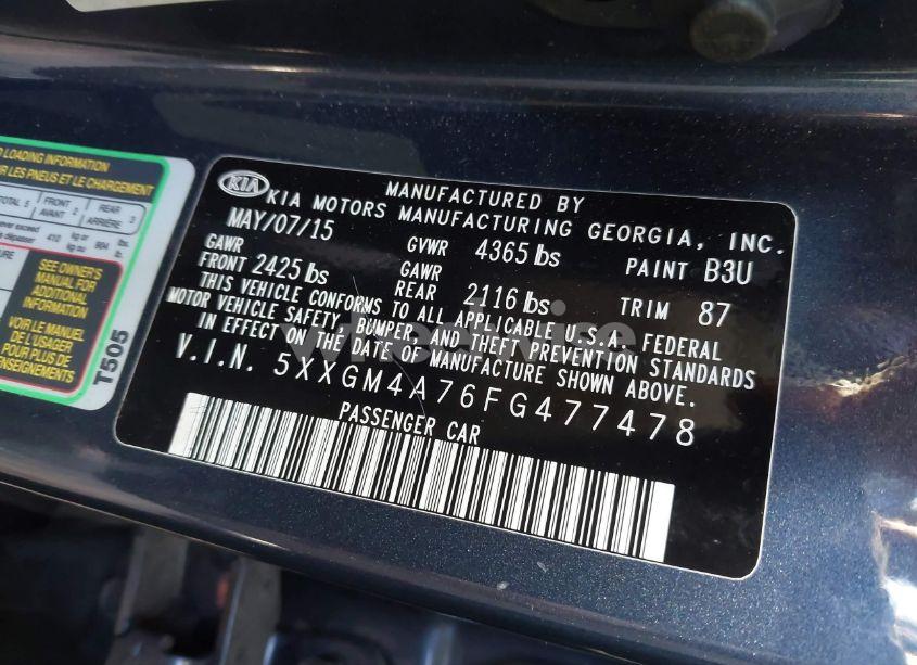 Photo 9 of 2015 Kia Optima LX (VIN 5XXGM4A76FG477478)
