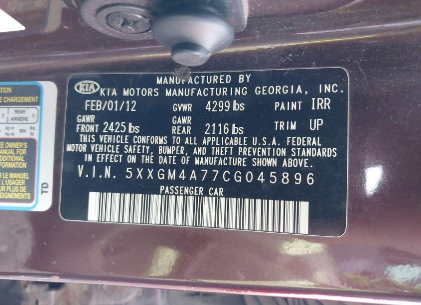 Photo 9 of 2012 Kia Optima LX (VIN 5XXGM4A77CG045896)