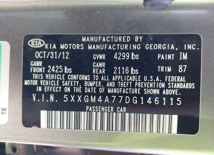 Photo 9 of 2013 Kia Optima LX (VIN 5XXGM4A77DG146115)