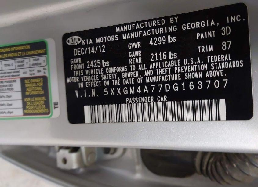 Photo 9 of 2013 Kia Optima LX (VIN 5XXGM4A77DG163707)