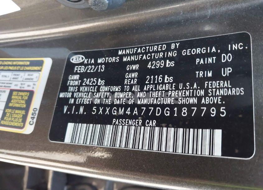 Photo 9 of 2013 Kia Optima LX (VIN 5XXGM4A77DG187795)