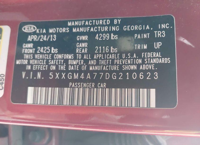 Photo 9 of 2013 Kia Optima LX (VIN 5XXGM4A77DG210623)