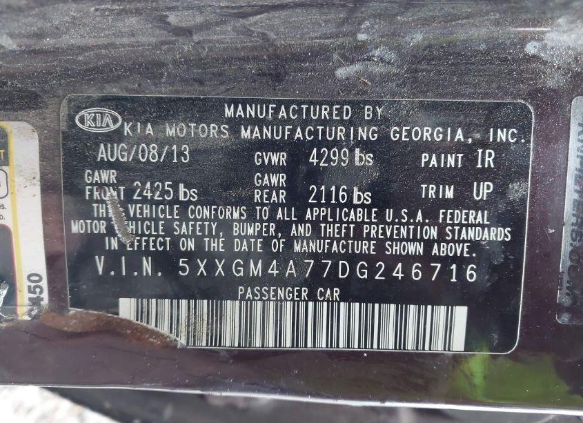 Photo 8 of 2013 Kia Optima LX (VIN 5XXGM4A77DG246716)