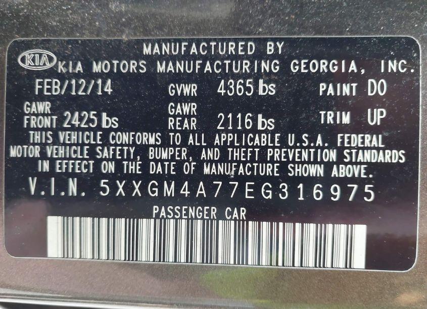 Photo 9 of 2014 Kia Optima LX (VIN 5XXGM4A77EG316975)